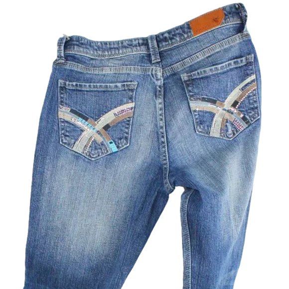 Vigoss Blue Wash Boot-Cut Embellished Jeans, Size 5 - Picture 2 of 6